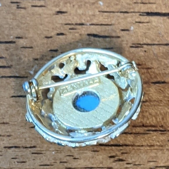 VTG Zentall Costume Jewelry Brooch Blue Stone EUC - Picture 4 of 5